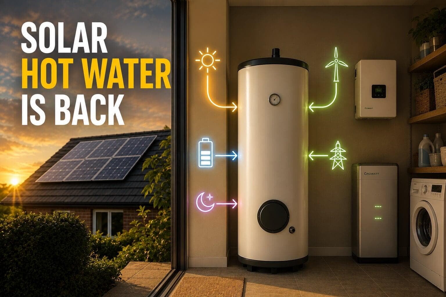 Smart home energy system with solar panels, battery storage, EV charger and heat pump